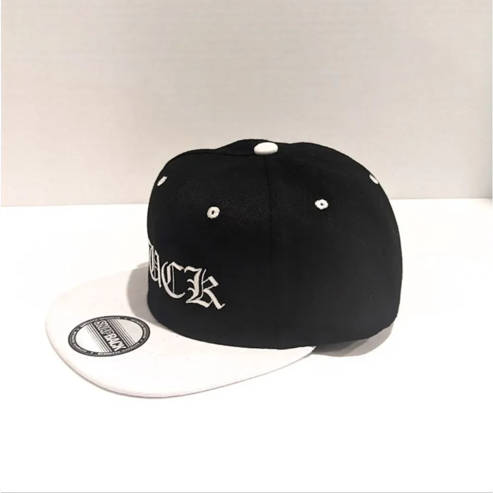New Old English Text Snapback Hat Black And White Low Bill Blackstar Denim Brand